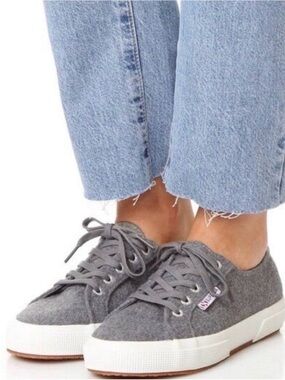 Superga Gray Low-Top Platform Lace-Up Sneakers